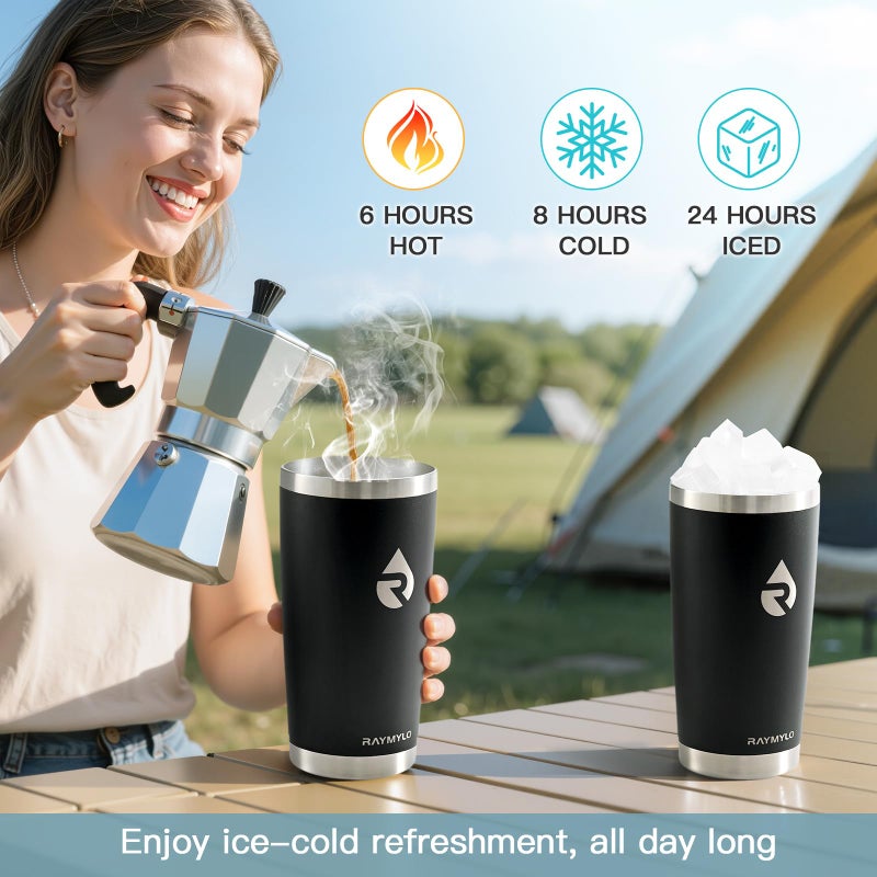 RAYMYLO Insulated Stainless Steel Travel Mug for Hot/Cold Coffee, 20 oz Tumbler with BPA-Free Detachable Slider Lid, Travel Coffee Cup with Lid Fits Most Car cup holder, Magic Black - Image 2