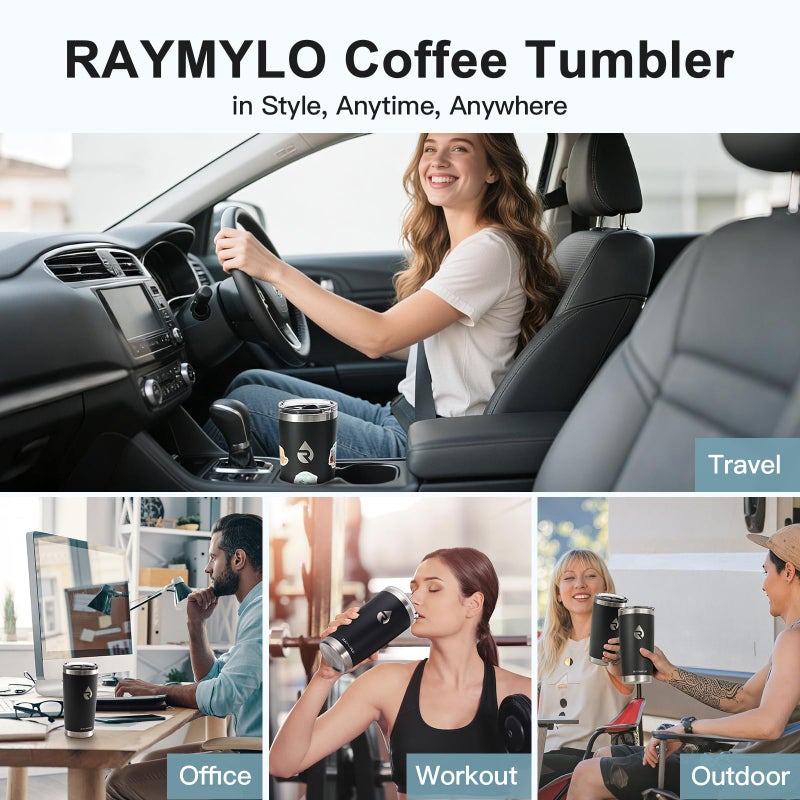 RAYMYLO Insulated Stainless Steel Travel Mug for Hot/Cold Coffee, 20 oz Tumbler with BPA-Free Detachable Slider Lid, Travel Coffee Cup with Lid Fits Most Car cup holder, Magic Black - Image 5