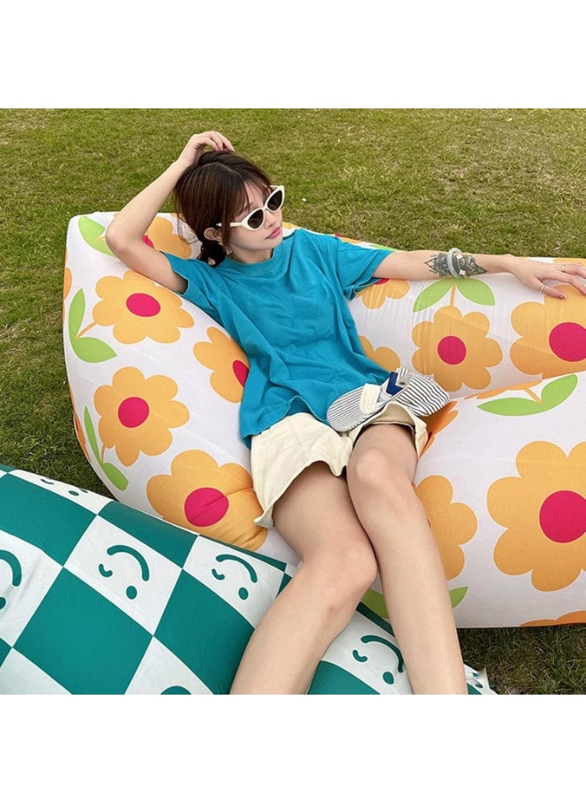 Meetion 1pc Inflatable Lounger Air Sofa,Inflatable Beach Bed Inflatable Couch Camping Chair Hammock for Hiking Backyard Travel (Pointed 170x80cm / 66.9x31.5in)  - Image 2
