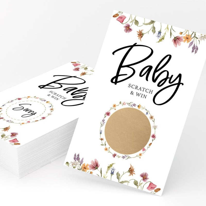 Printed Party Baby Shower Game Floral Scratch Off Cards for Girl Baby in Bloom Design 30 Cards and Stickers