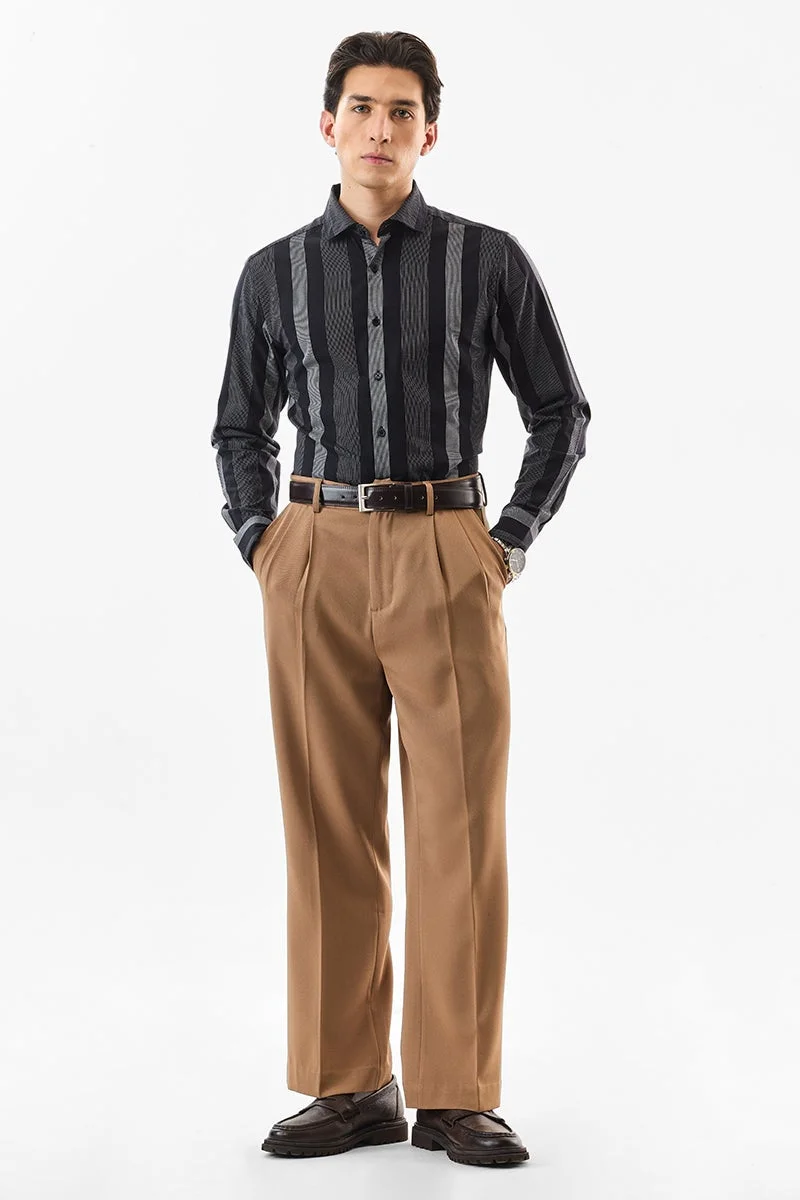 SNITCH Black Striped Long Sleeve Slim Fit Formal Luxe Shirt