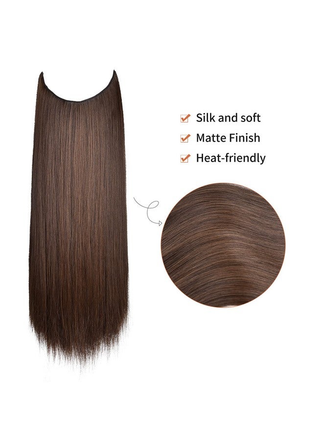 REECHO Invisible Wire Hair Extensions With Transparent Headband Adjustable Size Removable Secure Clips In Straight Secret Hairpiece For Women (14 Inch (Pack Of 1), Dark Brown With Copper Highlights) - Image 2