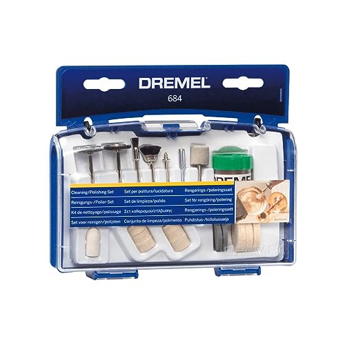 DREMEL مجموعة ملحقات أدوات التنظيف والتلميع الدوارة دريميل 684-01 المكونة من 20 قطعة مع حقيبة - تشمل عجلات التلميع، رؤوس التلميع، ومركب التلميع - Image 1
