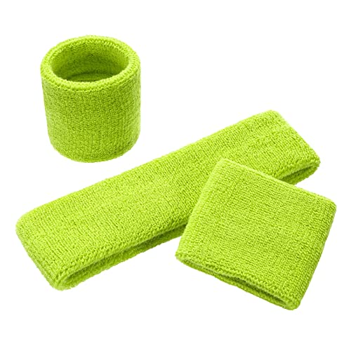 ONUPGO Kids Sweatbands Headband Wristband Set - Athletic Cotton Sweat Band for Sports (1 Headband + 2 Wristbands) (Neon Green) - Image 2