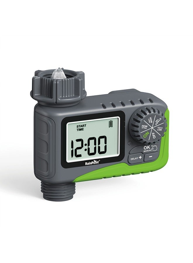 مؤقت رش المياه RAINPOINT، مؤقت مياه قابل للبرمجة لخرطوم الحدائق، مؤقت خرطوم ري خارجي مع تأخير الأمطار/يدوي/نظام ري تلقائي، مؤقت ري رقمي للفناء، العشب، 1 مخرج - Image 1