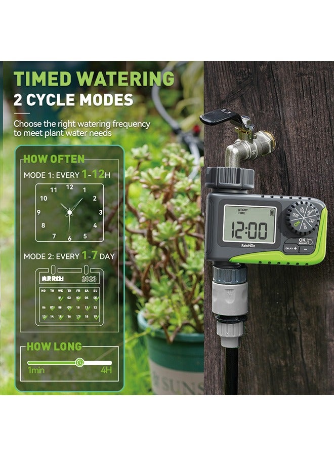 مؤقت رش المياه RAINPOINT، مؤقت مياه قابل للبرمجة لخرطوم الحدائق، مؤقت خرطوم ري خارجي مع تأخير الأمطار/يدوي/نظام ري تلقائي، مؤقت ري رقمي للفناء، العشب، 1 مخرج - Image 4