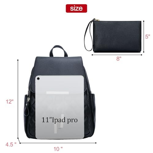 KKXIU Quilted Trendy Leather Backpack Purse for Women and Ladies Shoulder Travel Daypacks Bags with Wristlets(Y-Black) - Image 5