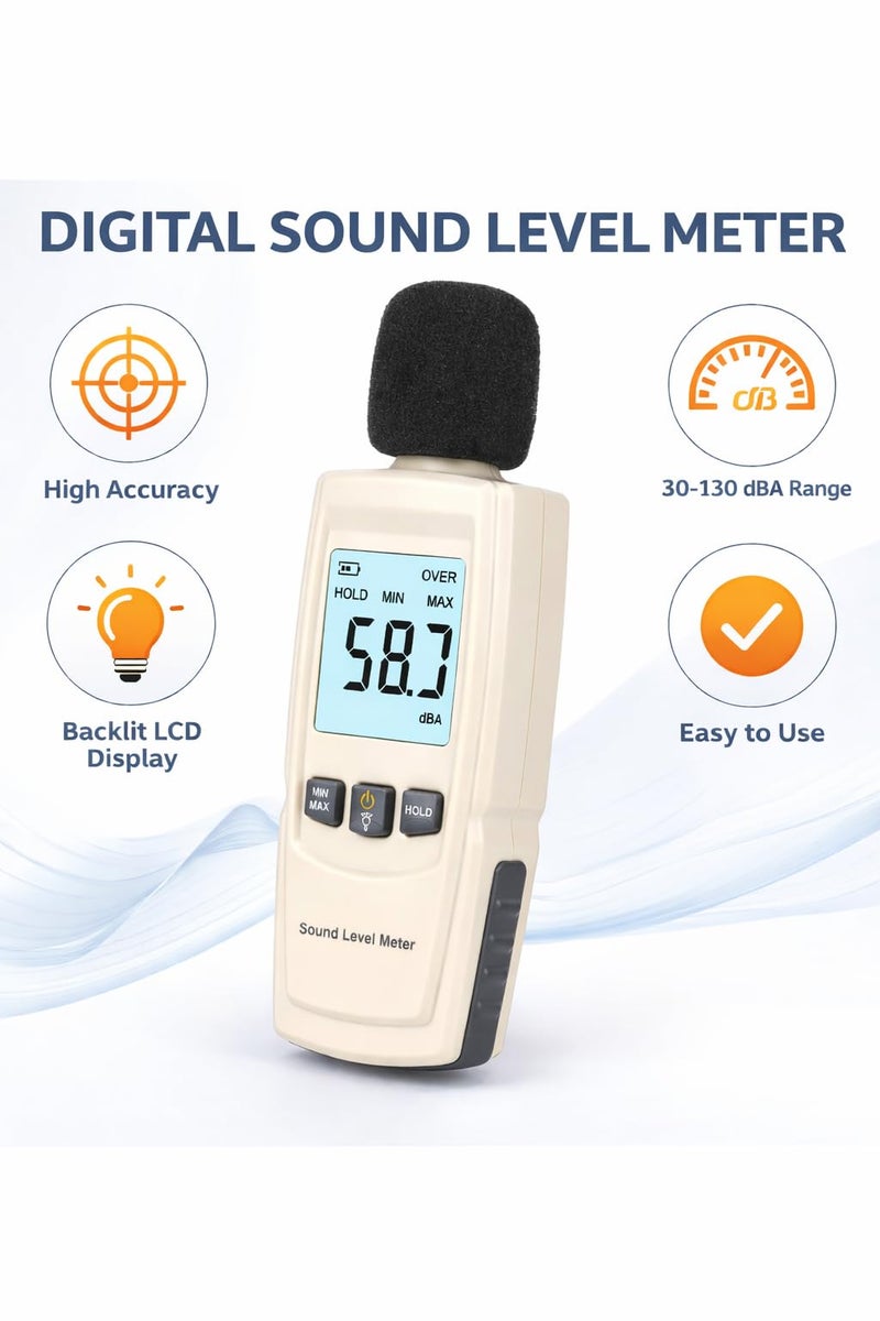 LABART Digital Sound Decibel Meter Sound Reader with Certificate - Measuring Range of 30-130dB - Accuracy Within +/-1.5dBA, Large Backlit LCD Display Noise Detection - Image 3