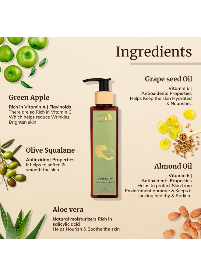 MELLOW - Herbals Ayurvedic Green Apple Body Lotion With Aloe Vera & Shea Butter (200Ml) | Helps To Remove Dark Patches & Tightens Skin | Ayush Certified | Gmo, Paraben And Silicone Free - Image 1