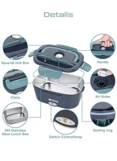 MITOYO 80W Electric Lunch Box - 304 Stainless Steel Liner - Leakproof Heating Box - Keep Food Warm - Detachable Design - Portable microwave oven for work, school, travel, outdoor, car, truck - Comes With Lunch Bag, Spoon, Fork, Fruit Box, Home Cable and Car Cable  - Image 2