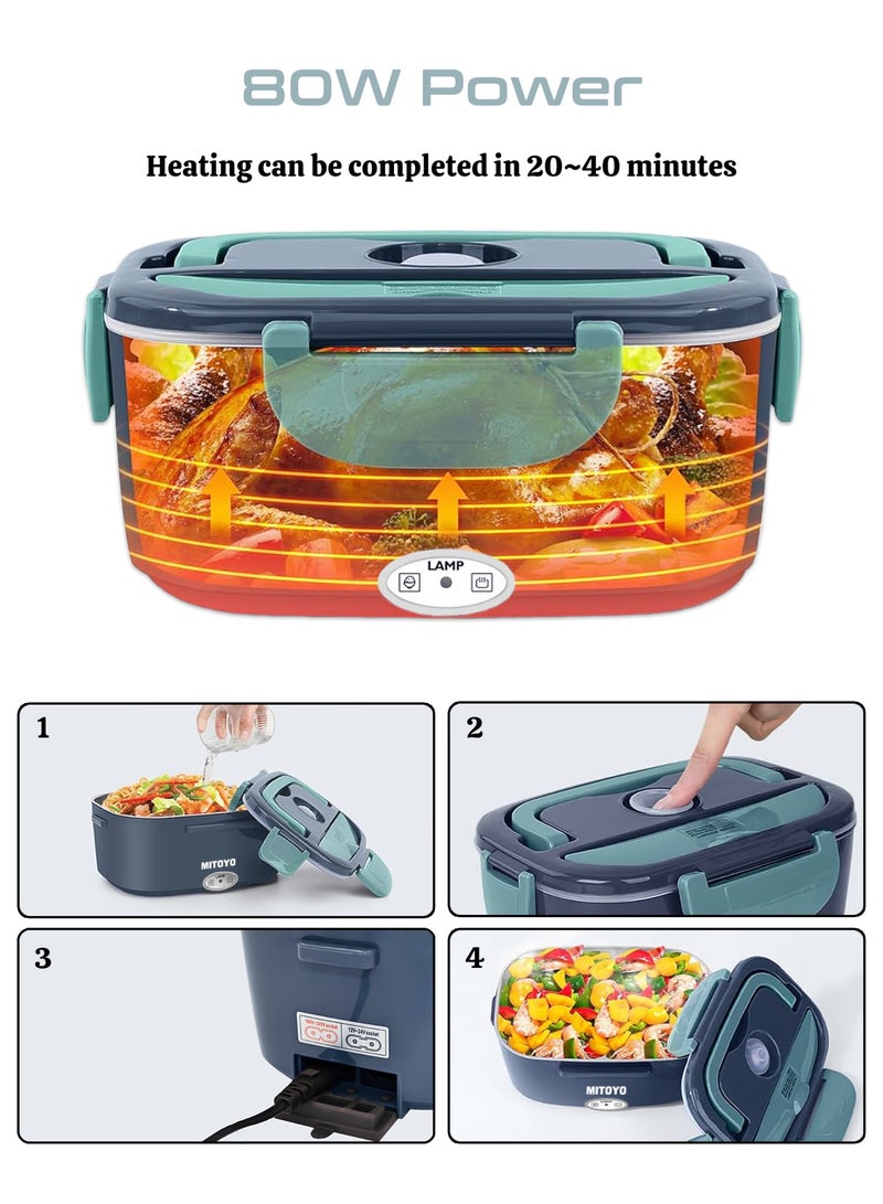 MITOYO 80W Electric Lunch Box - 304 Stainless Steel Liner - Leakproof Heating Box - Keep Food Warm - Detachable Design - Portable microwave oven for work, school, travel, outdoor, car, truck - Comes With Lunch Bag, Spoon, Fork, Fruit Box, Home Cable and Car Cable - Image 3