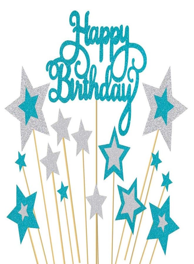 SVM CRAFT® Happy birthday cake topper and banner- (16 pack) Glitter and Stars Cupcake Toppers - Image 2