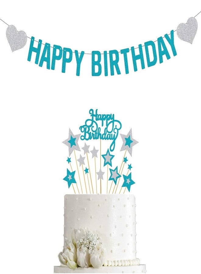 SVM CRAFT® Happy birthday cake topper and banner- (16 pack) Glitter and Stars Cupcake Toppers - Image 1