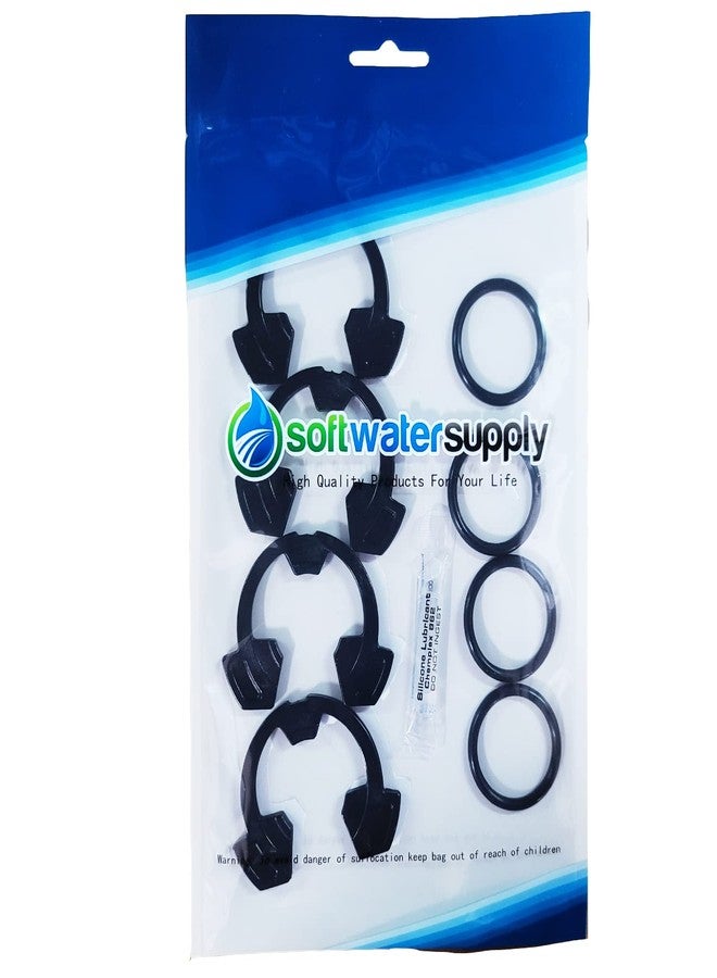 Soft Water Supply Water Softener Clips and O-Rings Kit for 1'' Softeners - (4) Clips pn 7089306 (7337589) and (4) o-rings pn 7170262 Plus Silicone O-ring Lubricant, Black - Image 1