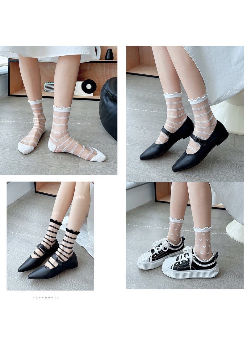 جوارب نسائية شفافة ، أسود انظر من خلال الجوارب نقطة مربعة مخططة الكاحل الجوارب الصيفية مرونة الكاحل جوارب باردة ، 6 أزواج - Image 5