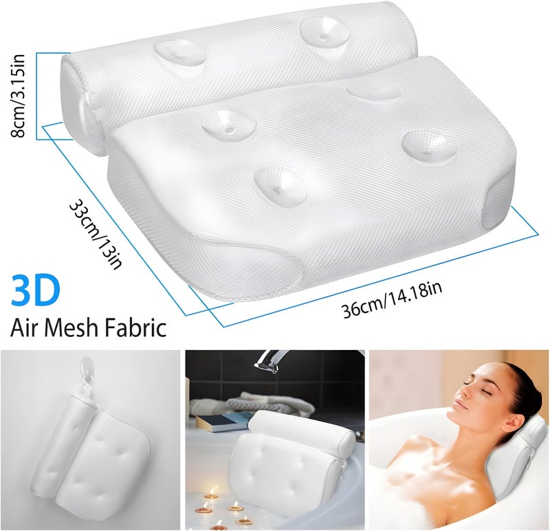 Comfortable Bath Pillow for Bathtub with Breathable 3D Mesh Design - Strong Suction Cup Bathtub Pillow Secure Hold Support for Head, Neck, Shoulders and Back for a Perfect Relaxation Experience - Image 2