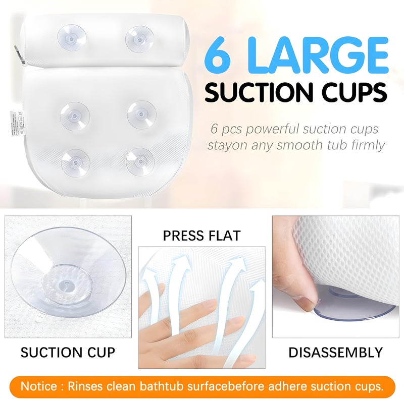 Comfortable Bath Pillow for Bathtub with Breathable 3D Mesh Design - Strong Suction Cup Bathtub Pillow Secure Hold Support for Head, Neck, Shoulders and Back for a Perfect Relaxation Experience - Image 4