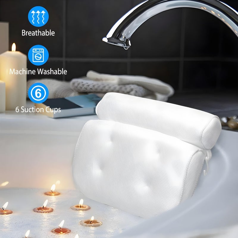Comfortable Bath Pillow for Bathtub with Breathable 3D Mesh Design - Strong Suction Cup Bathtub Pillow Secure Hold Support for Head, Neck, Shoulders and Back for a Perfect Relaxation Experience - Image 3