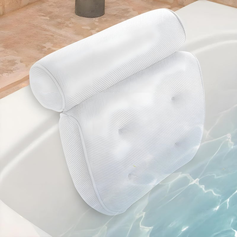 Comfortable Bath Pillow for Bathtub with Breathable 3D Mesh Design - Strong Suction Cup Bathtub Pillow Secure Hold Support for Head, Neck, Shoulders and Back for a Perfect Relaxation Experience - Image 1