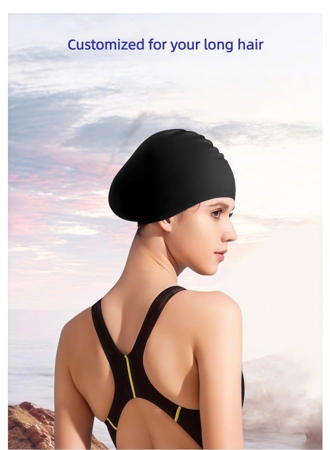 وايف WAVE Swimming Cap - Waterproof Silicone Sport Swim Hat with Ear Protection, Extra-Large Design for Long Hair, Unisex Adult Swim Cap for Men and Women - Image 2