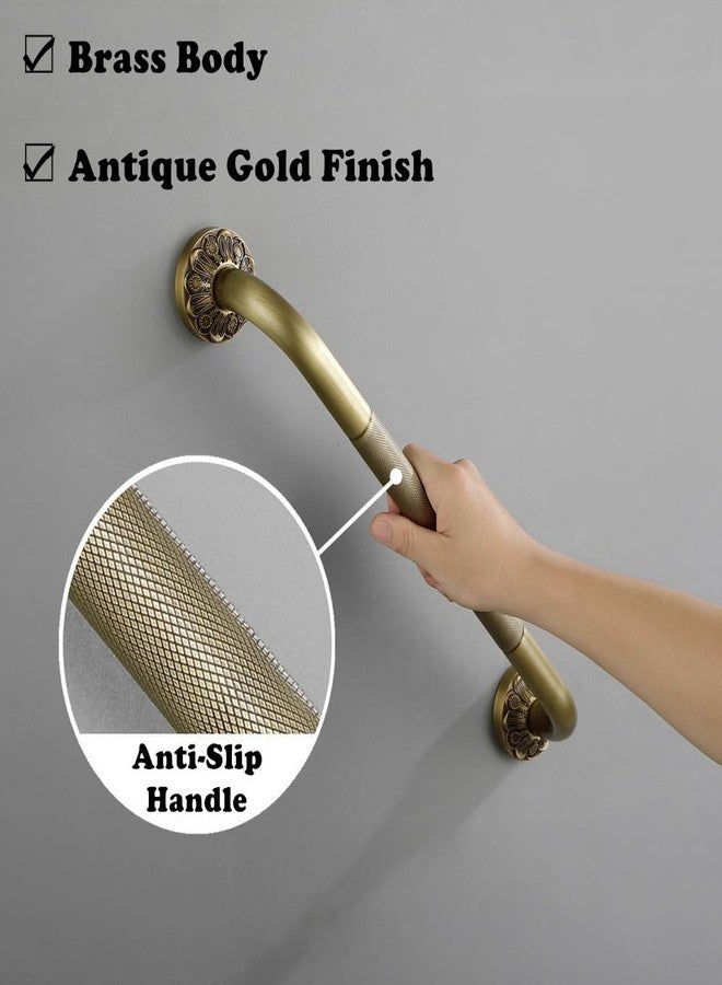 Lucyound Antique Brass Shower Grab Bar, 20 inch Bathroom Handrail with Anti-Slip Handle, Screw Mounted Bath Safty Bar, Vintage Gold Decorative Bathroom Accessories, Brass Petal-Relief Series - Image 3