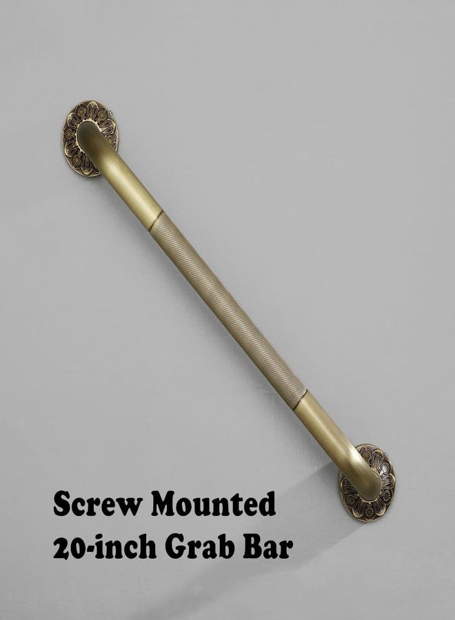 Lucyound Antique Brass Shower Grab Bar, 20 inch Bathroom Handrail with Anti-Slip Handle, Screw Mounted Bath Safty Bar, Vintage Gold Decorative Bathroom Accessories, Brass Petal-Relief Series - Image 2