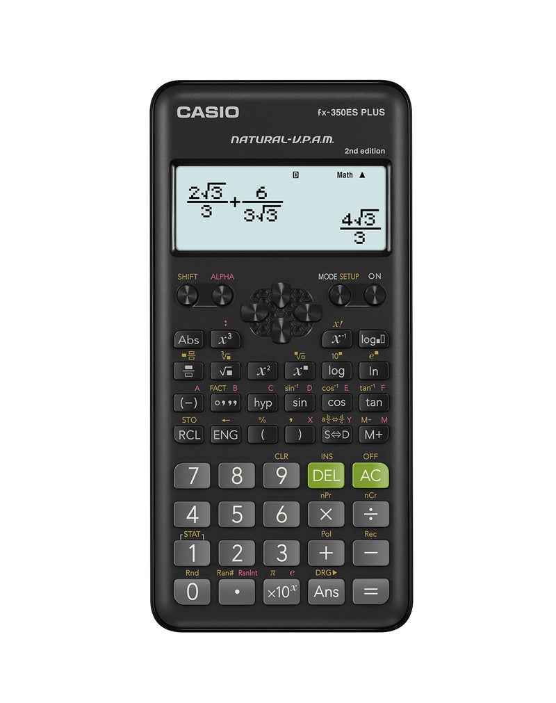 Casio FX-350ES PLUS-2 Scientific Calculator with 252 Functions, Natural Textbook Display, Solar Power & Hard Cover black