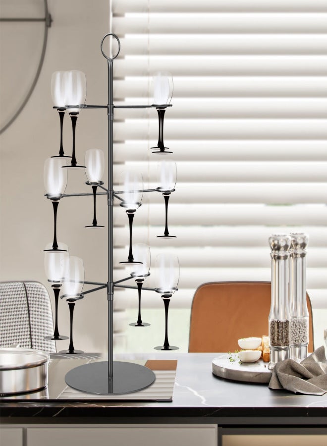 Cocktail Tree Stand, Wine Glass Flight Tasting Display For Drinks, 3 Tier - 12 Holders For Champagne, Cocktails, Martini, Margarita Cups at Weddings, Bridal Shower, Mimosa Bar Parties & Events - Image 3
