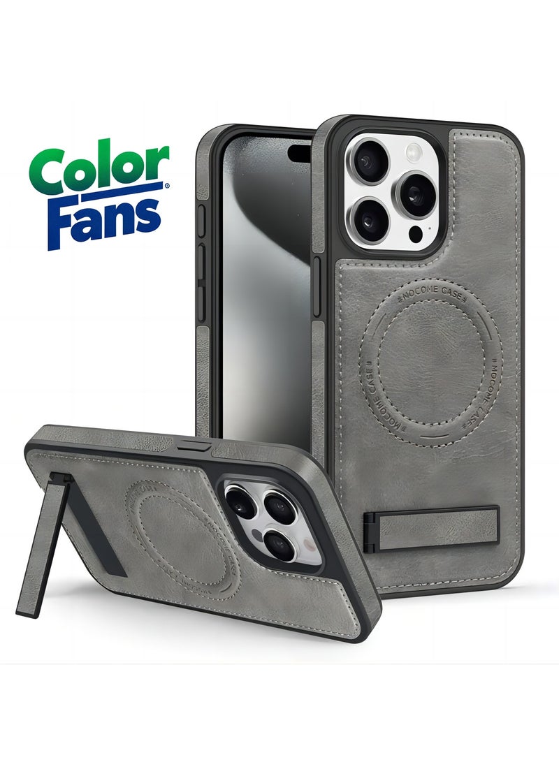 Color Fans For iPhone 12 Pro Max Case Compatible with MagSafe Slim-Fit PU Leather Coated TPU + PC Shell - Grey - Image 1