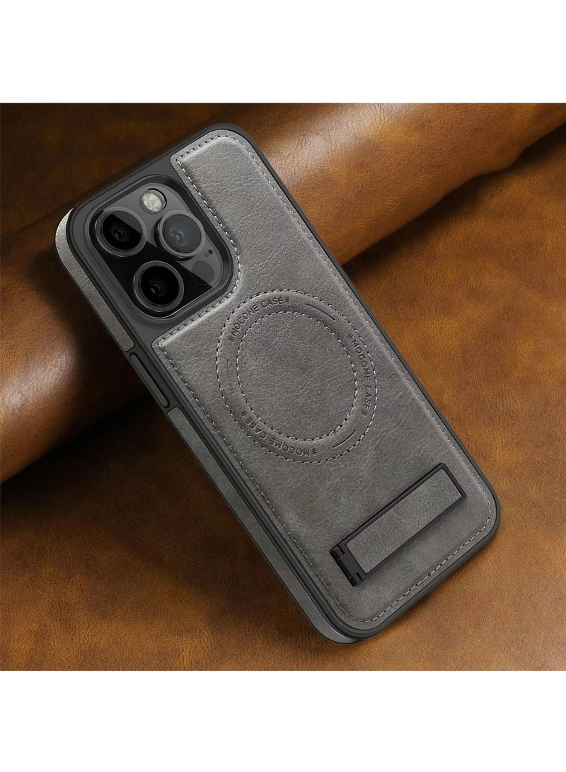 Color Fans For iPhone 12 Pro Max Case Compatible with MagSafe Slim-Fit PU Leather Coated TPU + PC Shell - Grey - Image 2