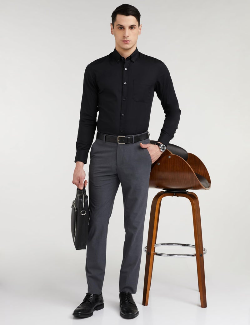 Louis Philippe Men Black Classic Fit Solid Full Sleeves Formal Shirt - Image 2