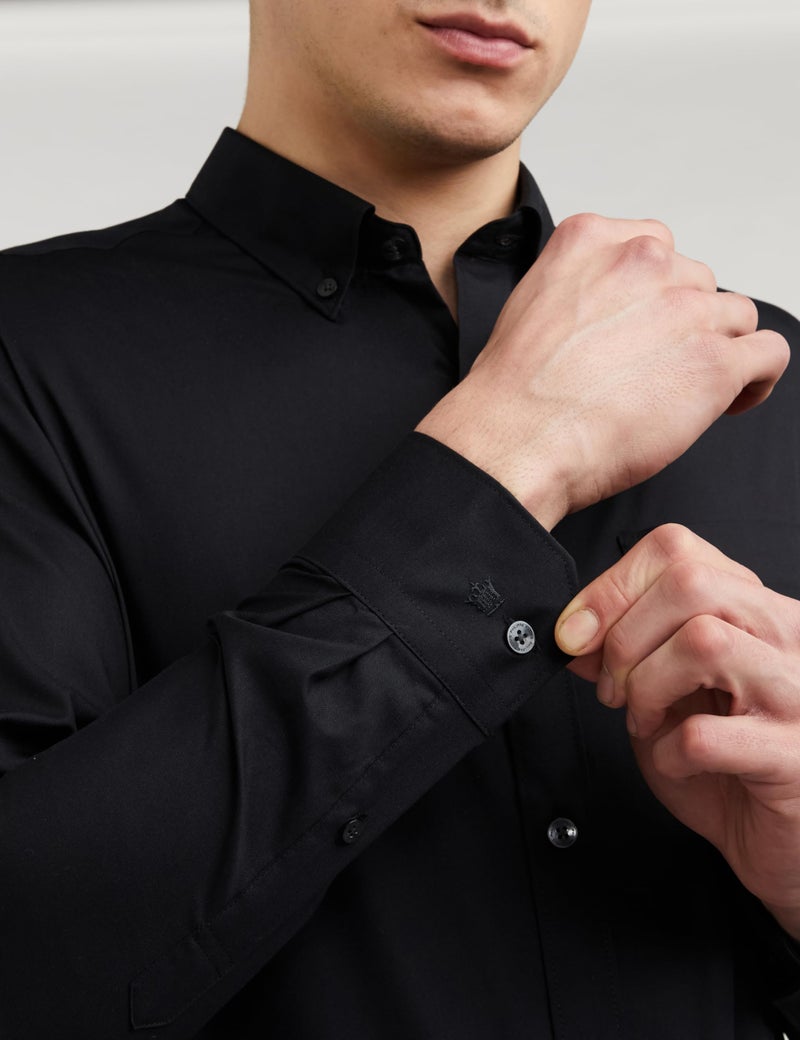 Louis Philippe Men Black Classic Fit Solid Full Sleeves Formal Shirt - Image 4