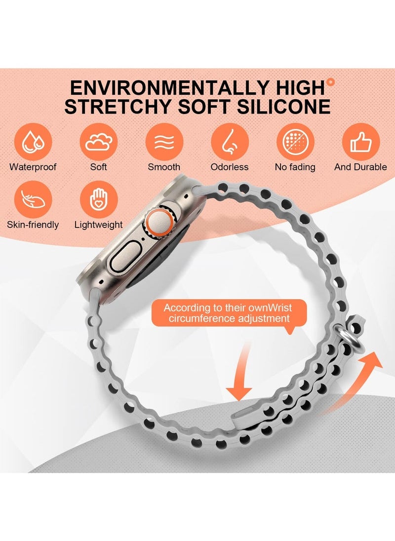 Pack Sport Ocean Band for Apple Watch Ultra 2/9/8/7/6/SE, Soft Silicone Wristbands, Waterproof Replacement Straps, Fits 49mm, 45mm, 44mm, 42mm for Women