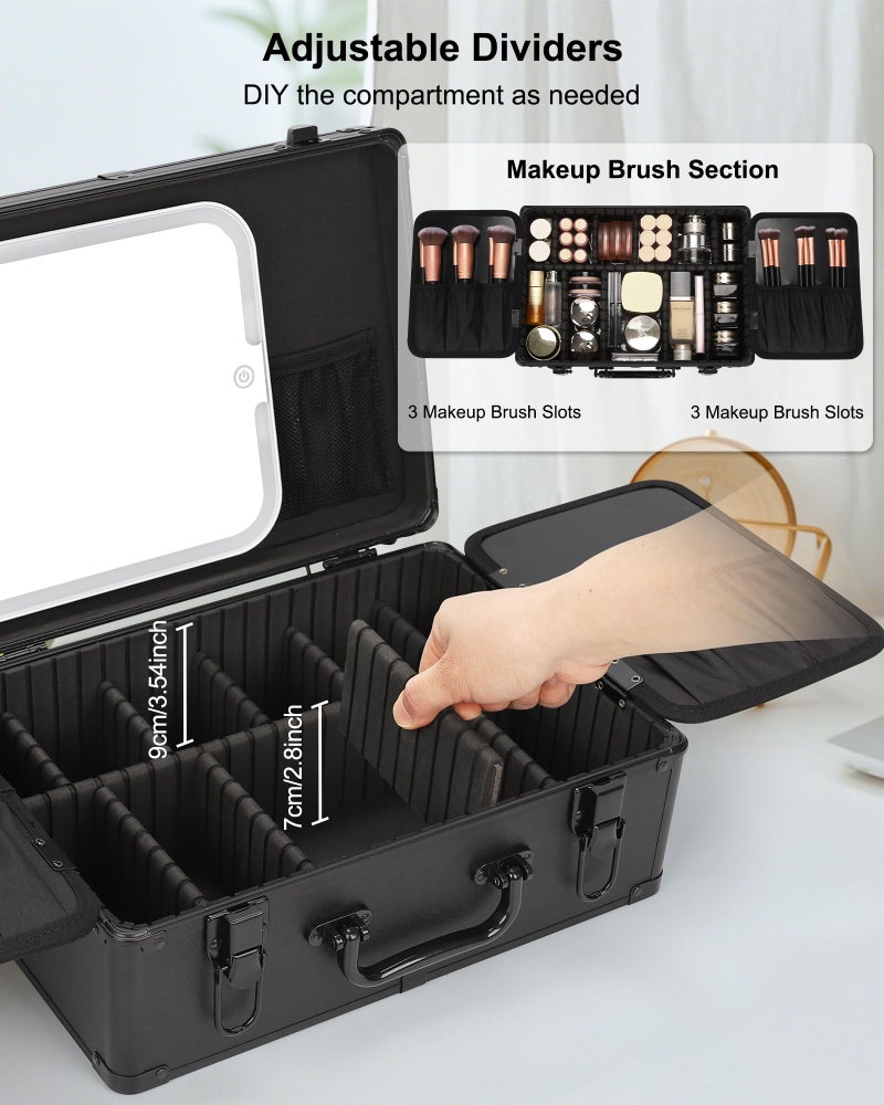 Relavel Makeup Case, Makeup Bag with LED Mirror Makeup Organizer Large Cosmetic Bags Travel Train Case for Women, Portable Vanity Makeup Box with Rechargeable Light up Mirror and Adjustable Dividers - Image 2