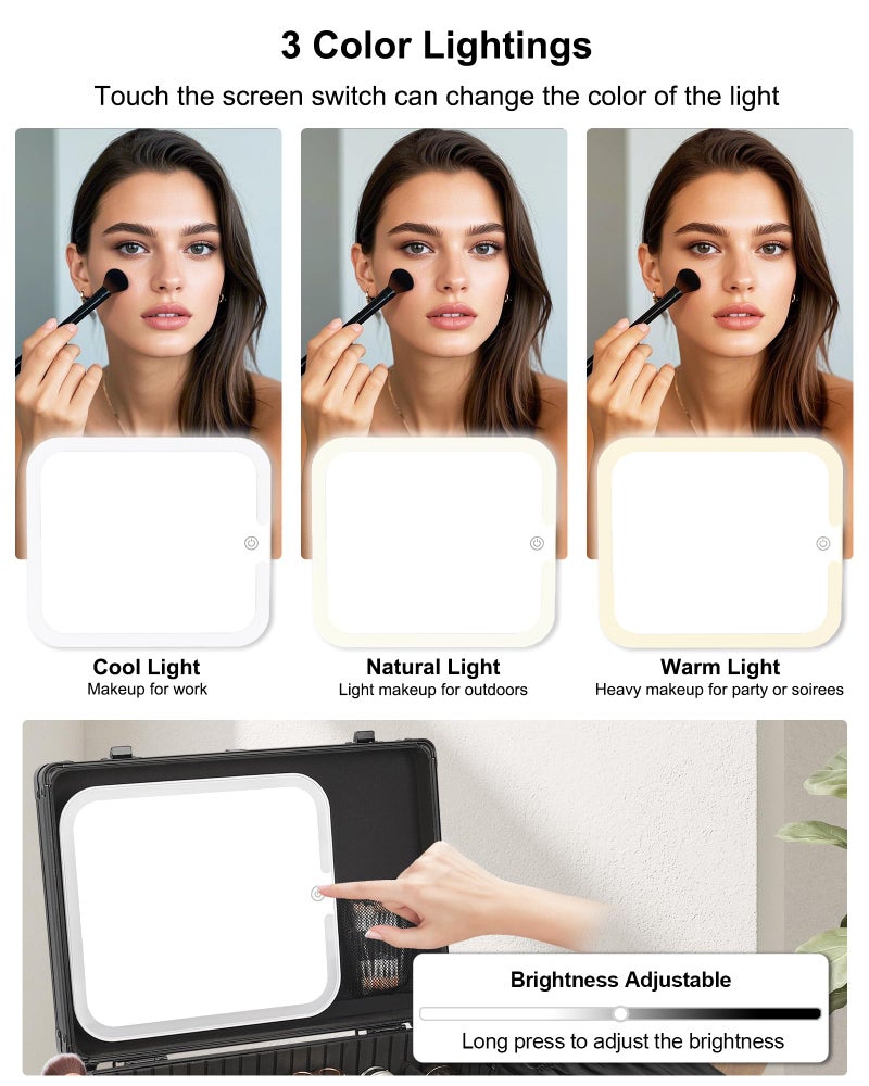 Relavel Makeup Case, Makeup Bag with LED Mirror Makeup Organizer Large Cosmetic Bags Travel Train Case for Women, Portable Vanity Makeup Box with Rechargeable Light up Mirror and Adjustable Dividers - Image 3