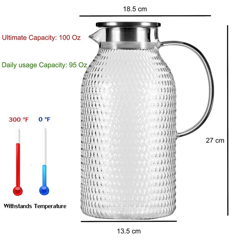 Karafu 3 Liter/100 Oz Glass Pitcher with Lid, Easy Clean Heat Resistance Borosilicate Glass Jug for Hot/Cold Water, Milk, Ice Tea and Juice Beverage - Image 2