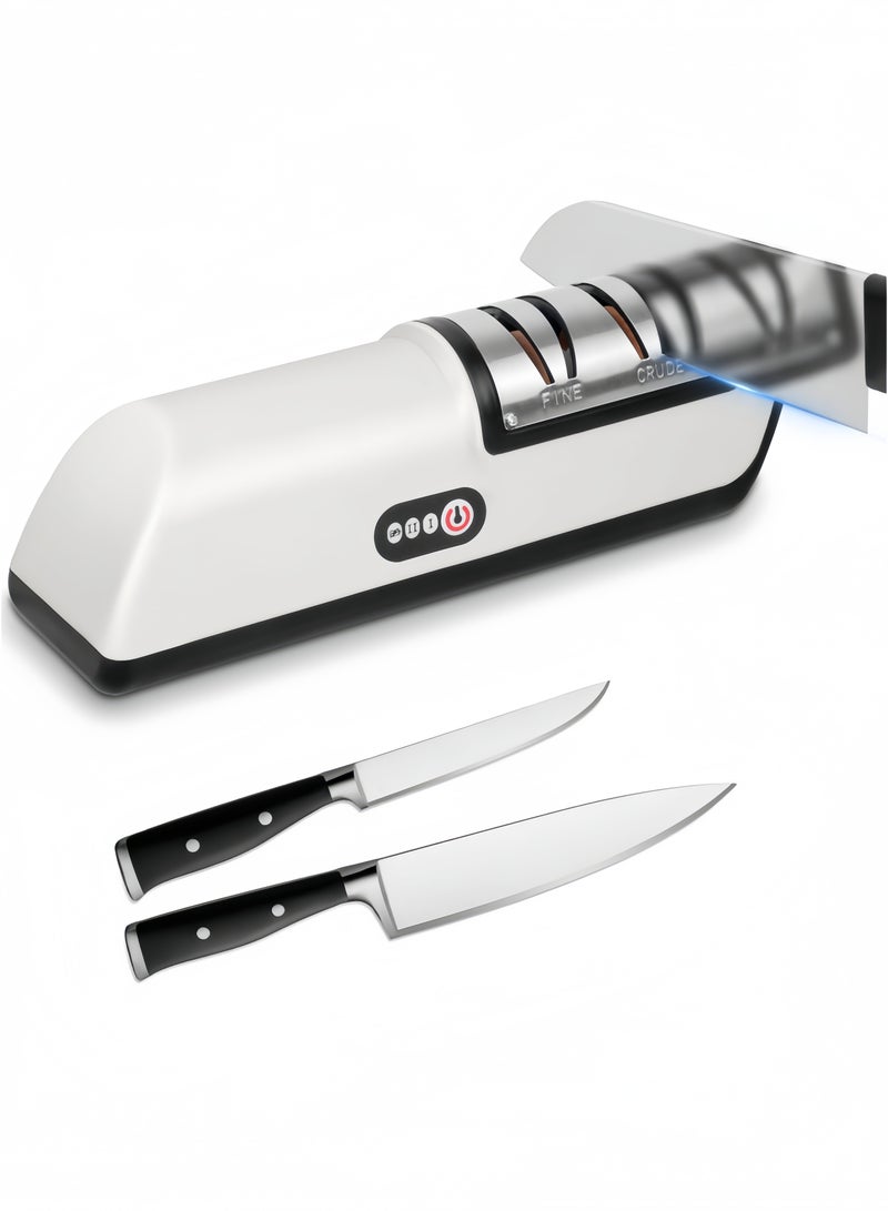 GGEROU Electric Knife Sharpener, Rechargeable Non-Slip Sharpener with 2 Speed Setting for Rough and Fine Sharpening, Fully Automatic and Fast Sharpening Suitable for Most Knives in The Kitchen  - Image 1