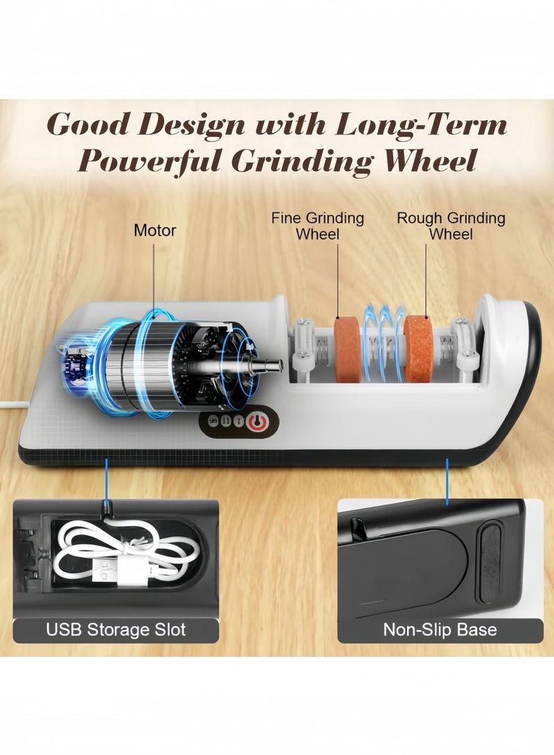 GGEROU Electric Knife Sharpener, Rechargeable Non-Slip Sharpener with 2 Speed Setting for Rough and Fine Sharpening, Fully Automatic and Fast Sharpening Suitable for Most Knives in The Kitchen  - Image 3