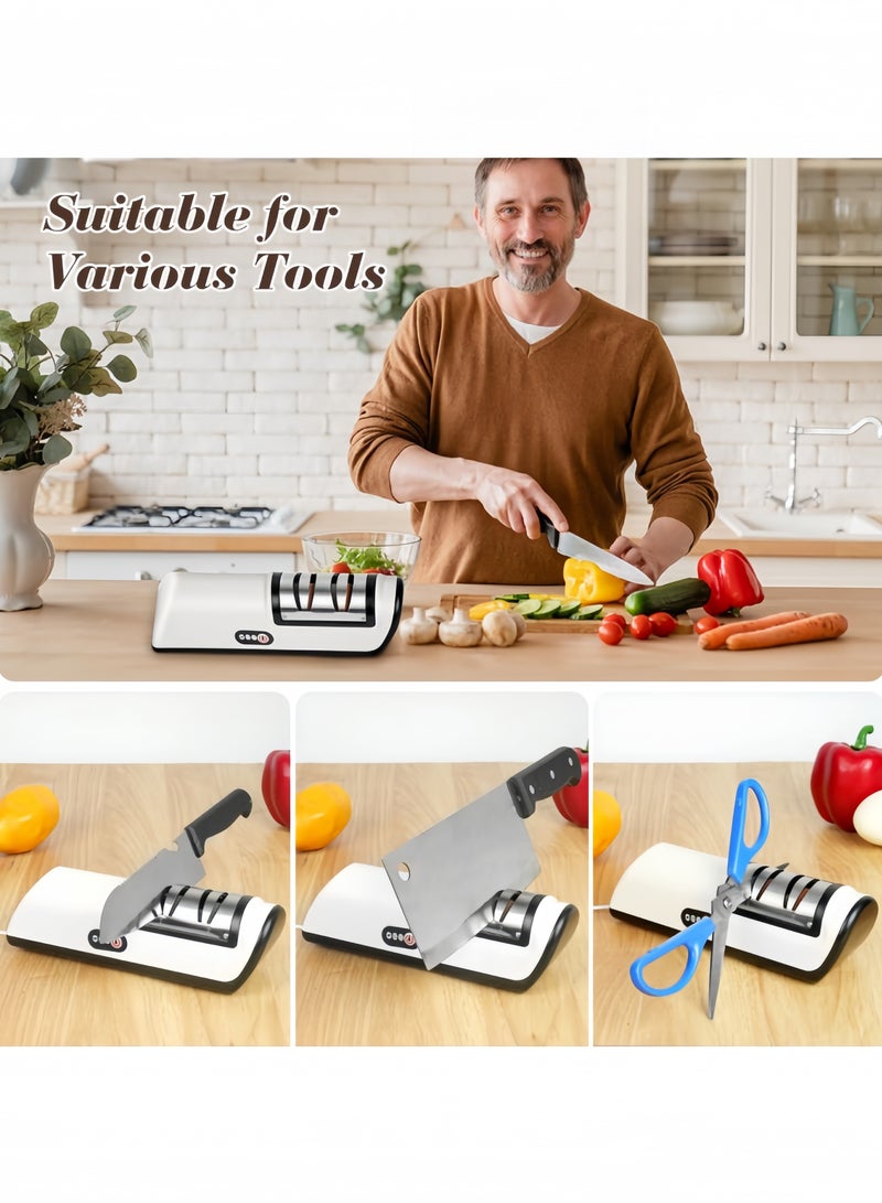 GGEROU Electric Knife Sharpener, Rechargeable Non-Slip Sharpener with 2 Speed Setting for Rough and Fine Sharpening, Fully Automatic and Fast Sharpening Suitable for Most Knives in The Kitchen  - Image 4