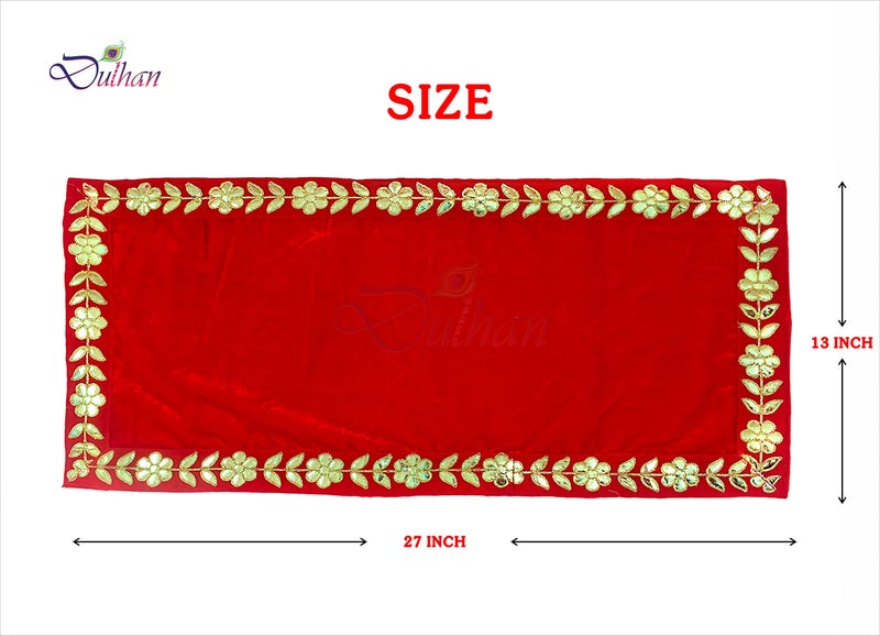 Dulhan DLC 13 x 27 inch Designer Long Red Velvet Cloth for puja mandir Table, Pooja Asan for God Idol Altar Cloth for Diwali navratra ganpati Festival Pack of 2 pc bhagwan aasan for Home Temple, Solid - Image 2