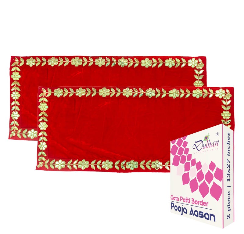 Dulhan DLC 13 x 27 inch Designer Long Red Velvet Cloth for puja mandir Table, Pooja Asan for God Idol Altar Cloth for Diwali navratra ganpati Festival Pack of 2 pc bhagwan aasan for Home Temple, Solid - Image 1