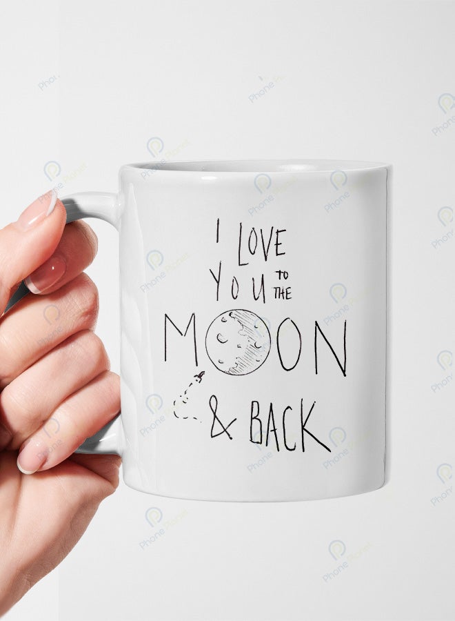 A ceramic mug printed with the phrase I love you and featuring a comfortable handle