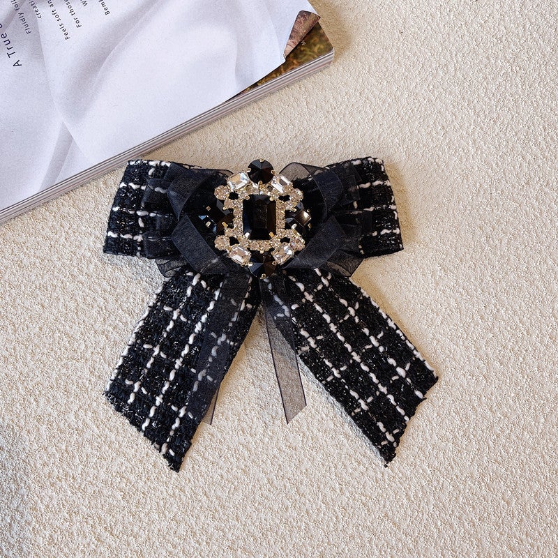 Fashion Bow Tie Brooch Rhinestone Coat Accessory Black