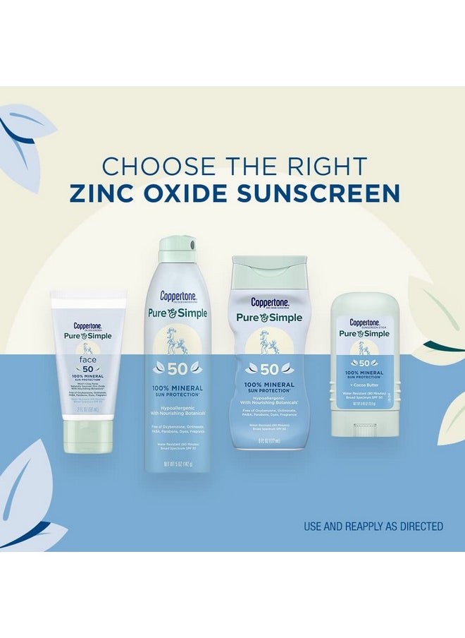 Coppertone Coppertone Pure and Simple Mineral Sunscreen Pack, Hypoallergenic Sunscreen for Sensitive Skin with Zinc Oxide Protection, Sunscreen Spray SPF 50, 5 Oz Can + SPF 50 Sunscreen Stick, 0.49 Oz  - Image 5