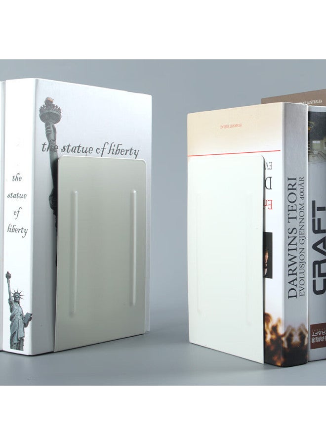 Tango L-shaped Large Square White Bookend With Compression Strips, Simple Desktop Bookend Stand, Table Book Holder Clip, 1 Pair - Image 4