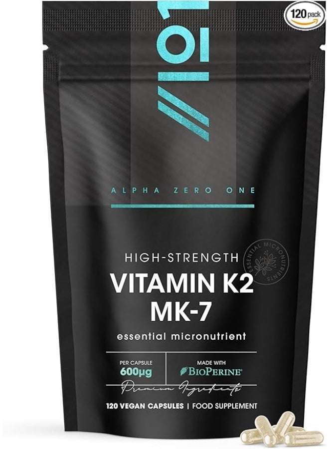 ALPHA01 Vitamin K2 MK-7 600mcg – Supports Bone & Heart Health, 120 Capsules - Image 1