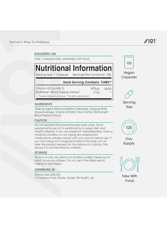 ALPHA01 Vitamin K2 MK-7 600mcg – Supports Bone & Heart Health, 120 Capsules - Image 2