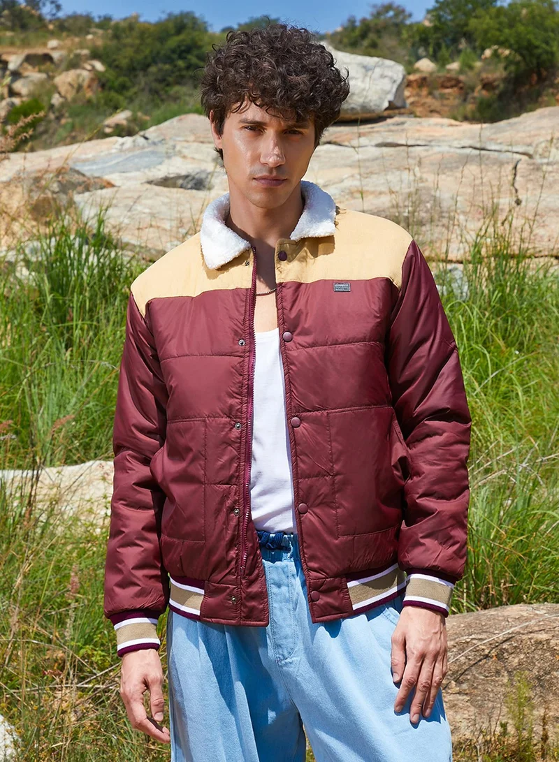 Campus Sutra Men's Brown Puffer Jacket With Fleece Detail