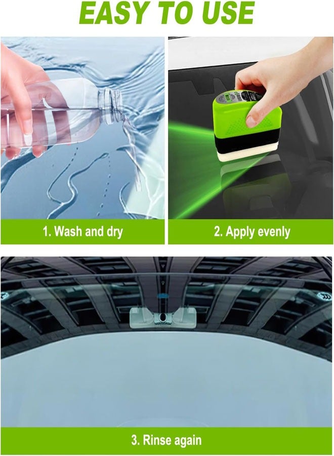 Generic Automotive Oil Film Cleaning Brush, Reusable 2025 New Car Glass Cleaning Board with Clean the towel for Windshield Improves Clarity and Visibility 2 Sets, Green.  - Image 3