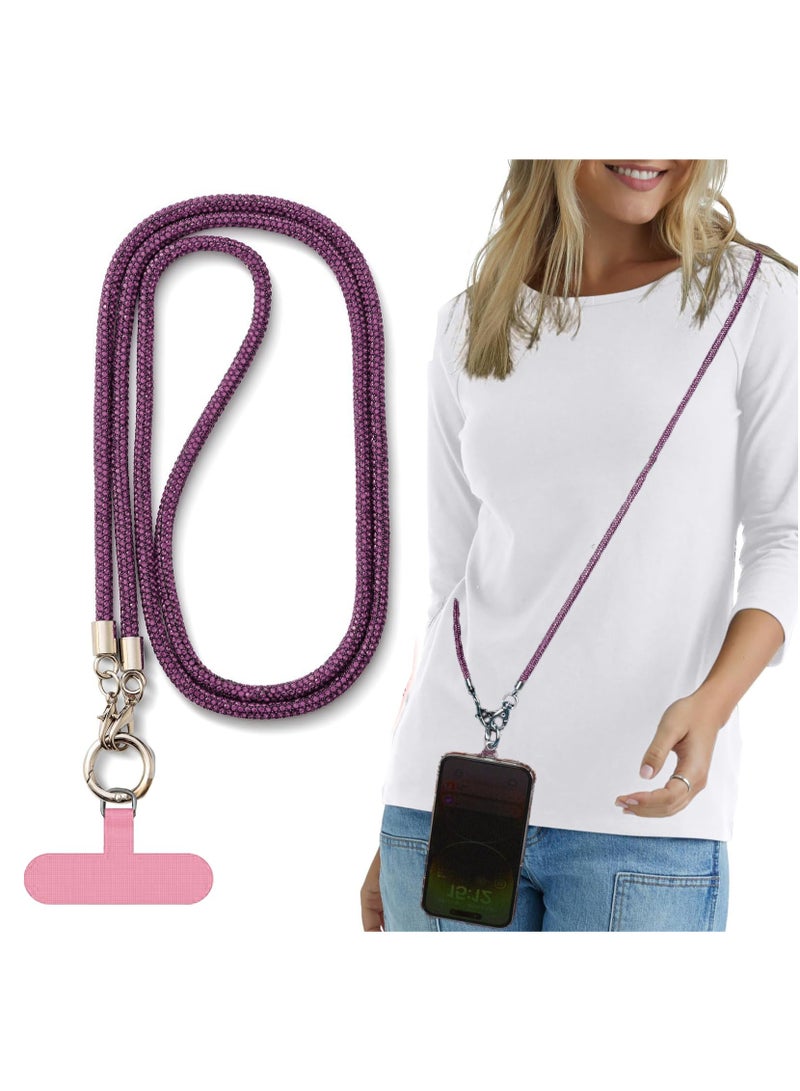 Phone Crossbody Lanyard, Crystal Phone Lanyard with Full Rhinestone Bling Glitter, Bling Phone Strap for Most Phone, iPad, Handbag,Wallet, Phone Neck Holder for Women (Purple)  - Image 1